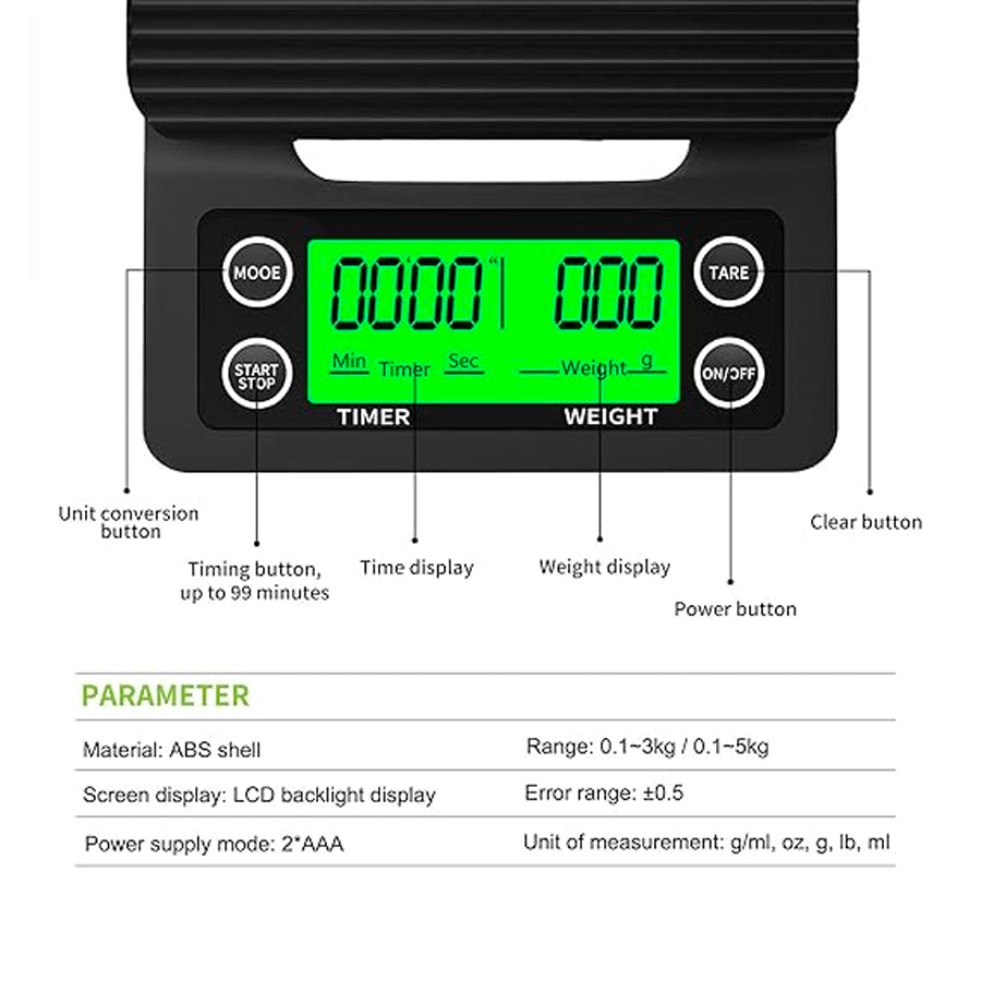 MINI COFFEE DIGITAL SCALE AND TIMER