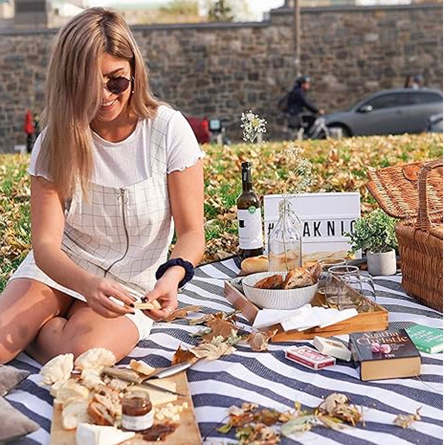 ROLL UP PICNIC BLANKET (BLUE-WHITE)