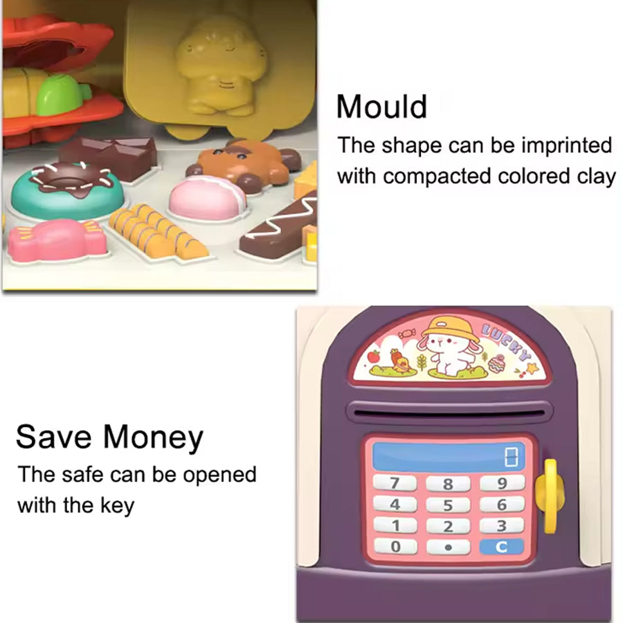 CLAY PLAY SET AND MONEY STORAGE BUS