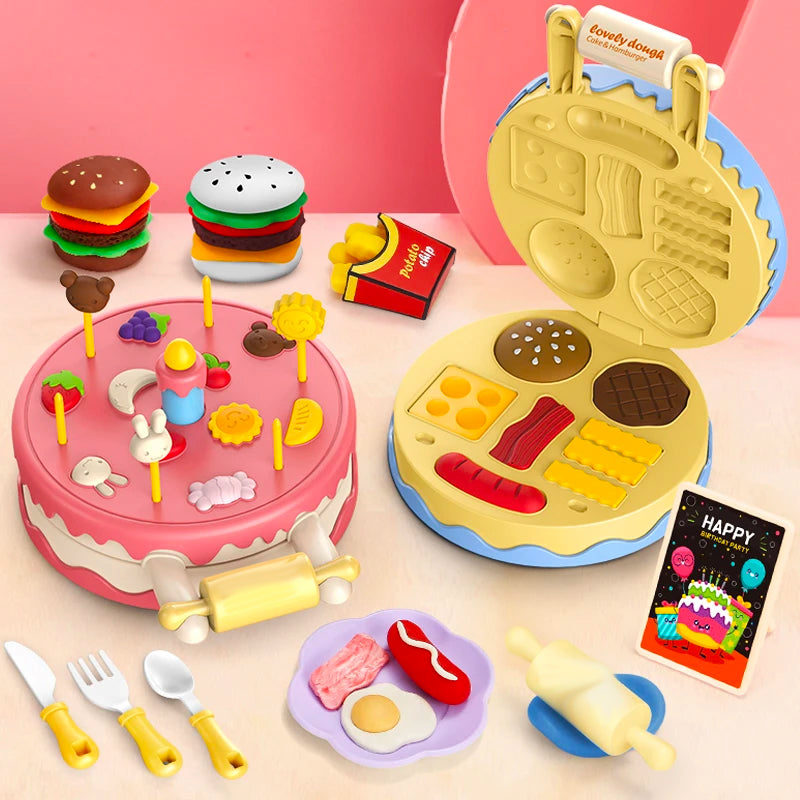 COLOURED CLAY CAKE & HAMBURGER SET