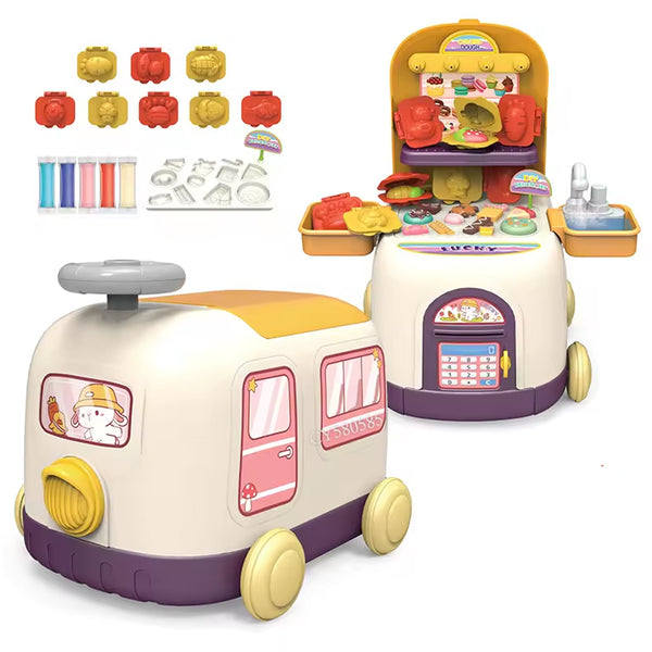 CLAY PLAY SET AND MONEY STORAGE BUS