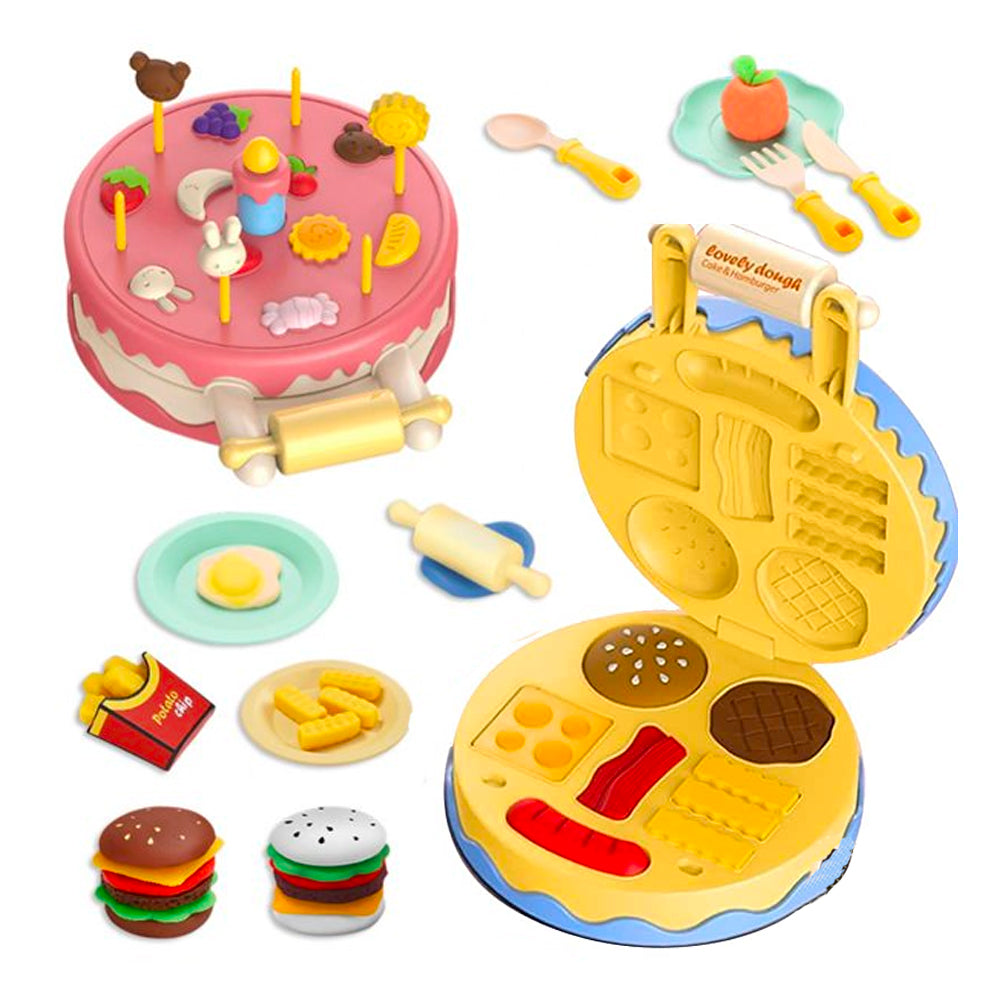 COLOURED CLAY CAKE & HAMBURGER SET